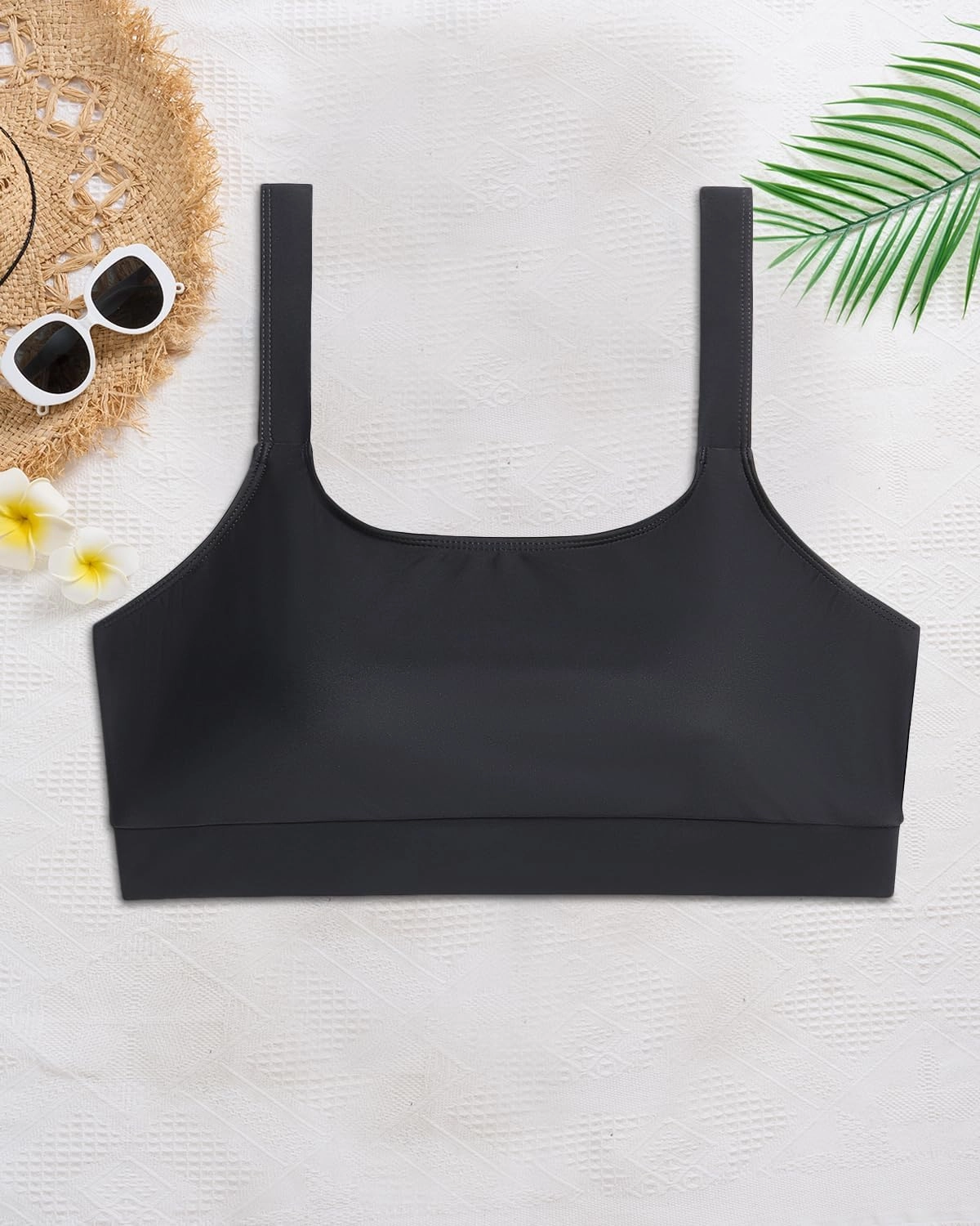 Daci Women Plus Size Sports Bra Bikini Top Only Push Up Scoop Neck Swim Top Full Coverage Bathing Suit for Large Bust