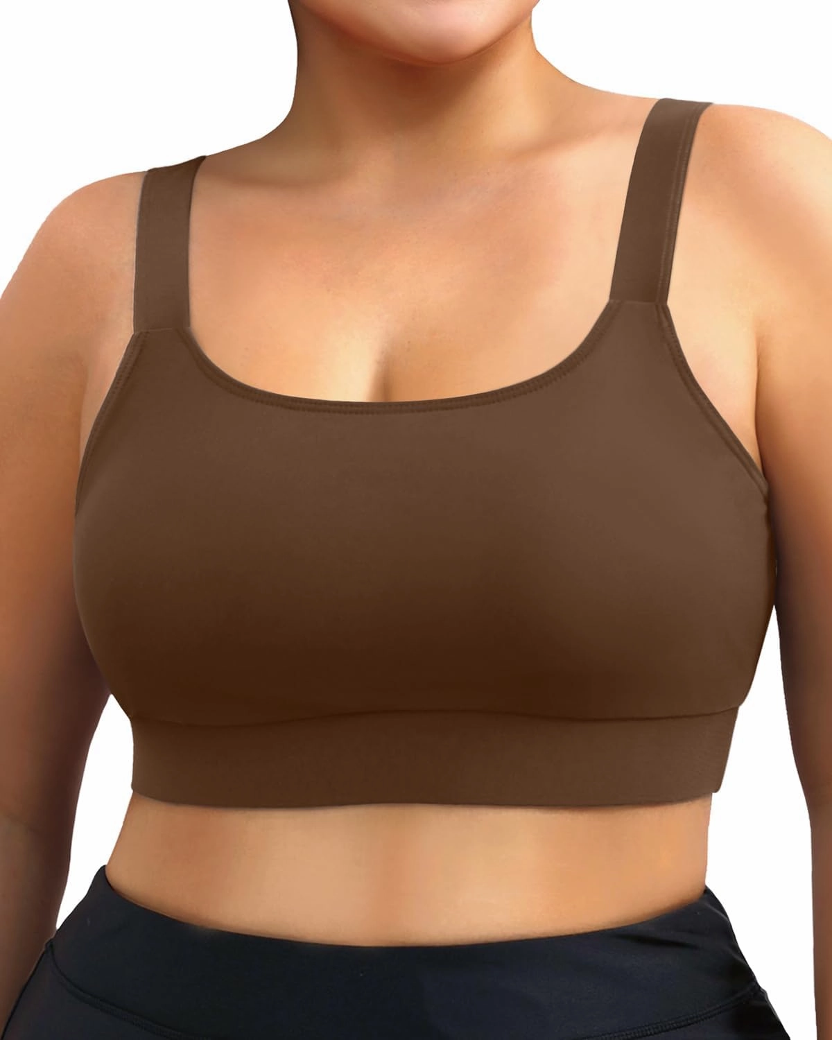 Daci Women Plus Size Sports Bra Bikini Top Only Push Up Scoop Neck Swim Top Full Coverage Bathing Suit for Large Bust