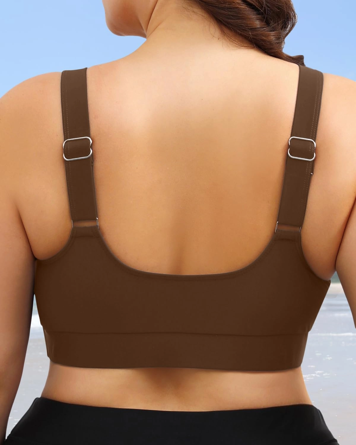 Daci Women Plus Size Sports Bra Bikini Top Only Push Up Scoop Neck Swim Top Full Coverage Bathing Suit for Large Bust