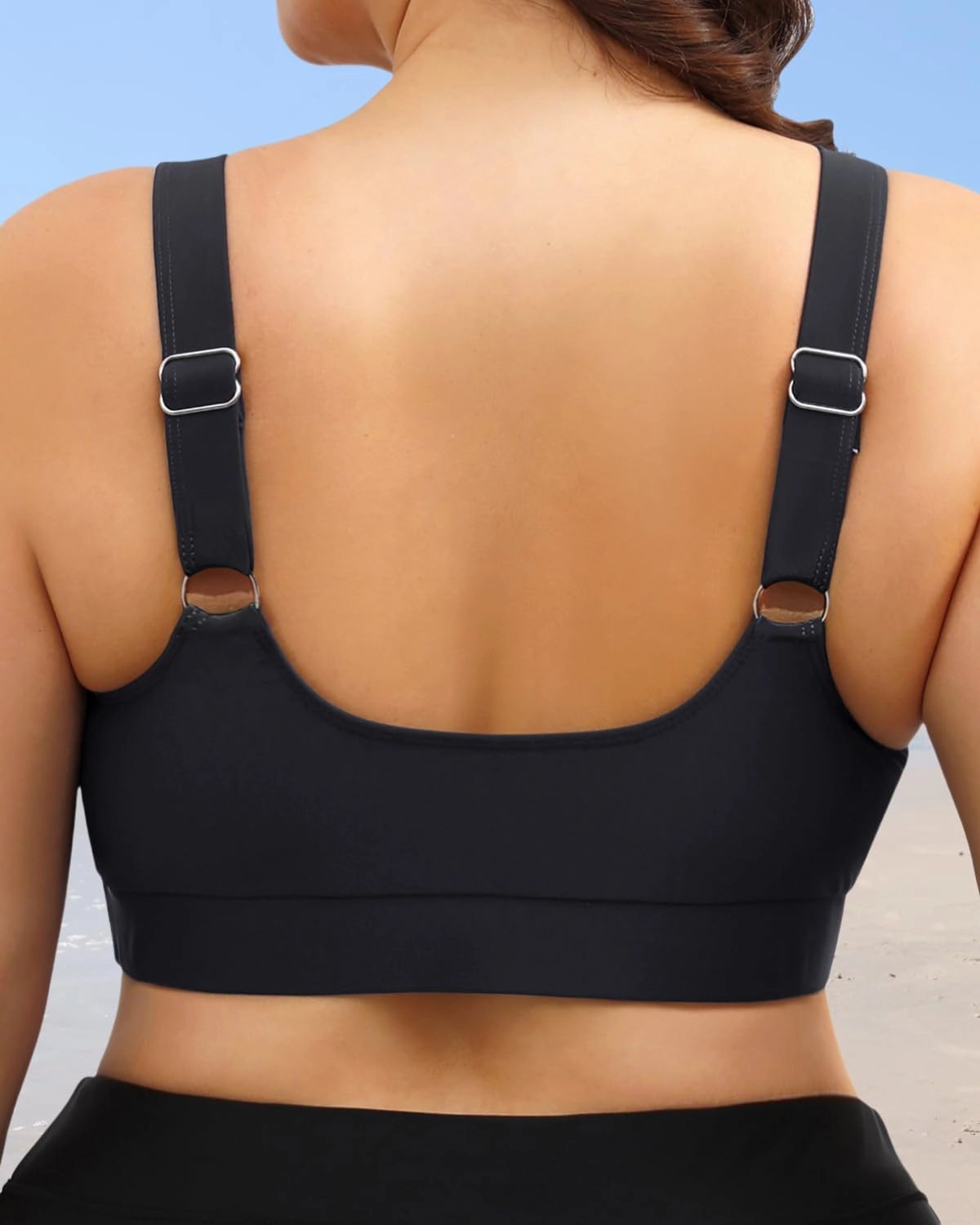Daci Women Plus Size Sports Bra Bikini Top Only Push Up Scoop Neck Swim Top Full Coverage Bathing Suit for Large Bust