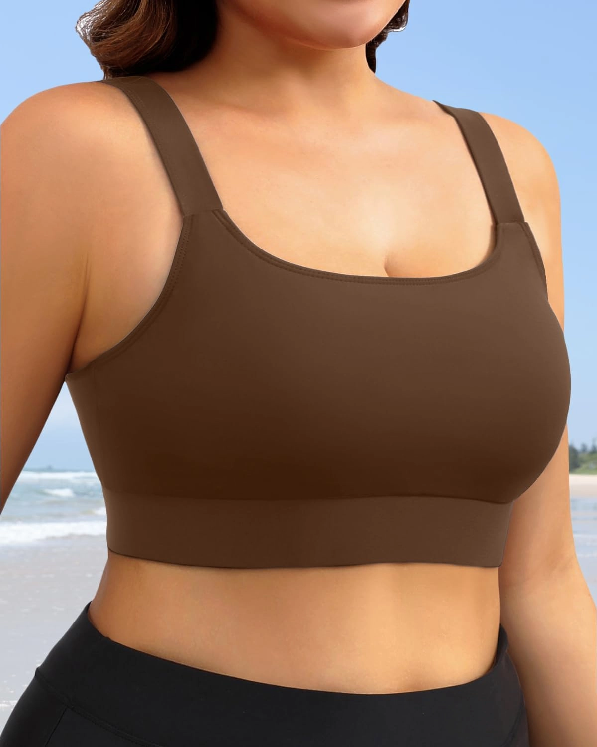Daci Women Plus Size Sports Bra Bikini Top Only Push Up Scoop Neck Swim Top Full Coverage Bathing Suit for Large Bust