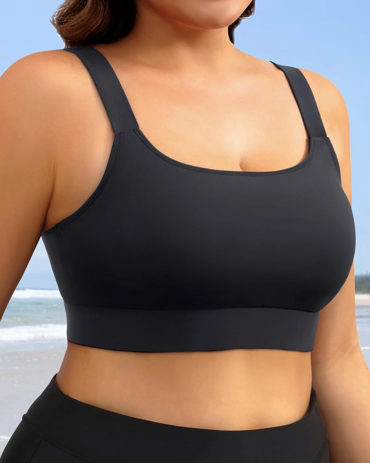 Daci Women Plus Size Sports Bra Bikini Top Only Push Up Scoop Neck Swim Top Full Coverage Bathing Suit for Large Bust