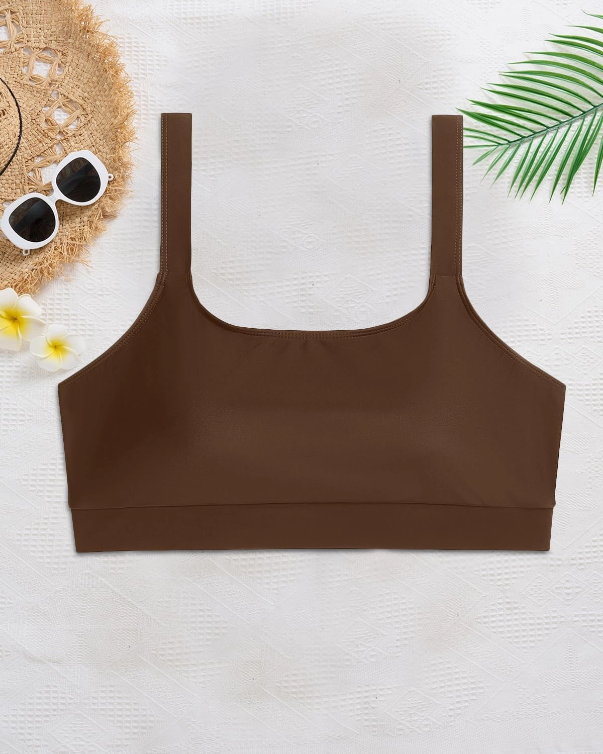 Daci Women Plus Size Sports Bra Bikini Top Only Push Up Scoop Neck Swim Top Full Coverage Bathing Suit for Large Bust