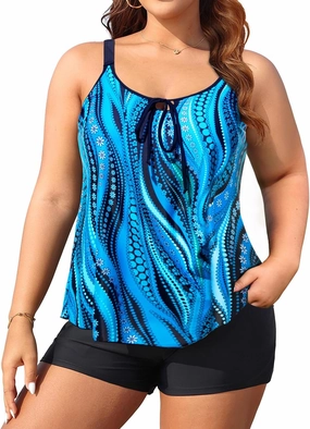 Daci Women Plus Size Tankini Swimsuit - 2 Piece Flowy Plus Size Bathing Suits and Shorts with Pockets 2025