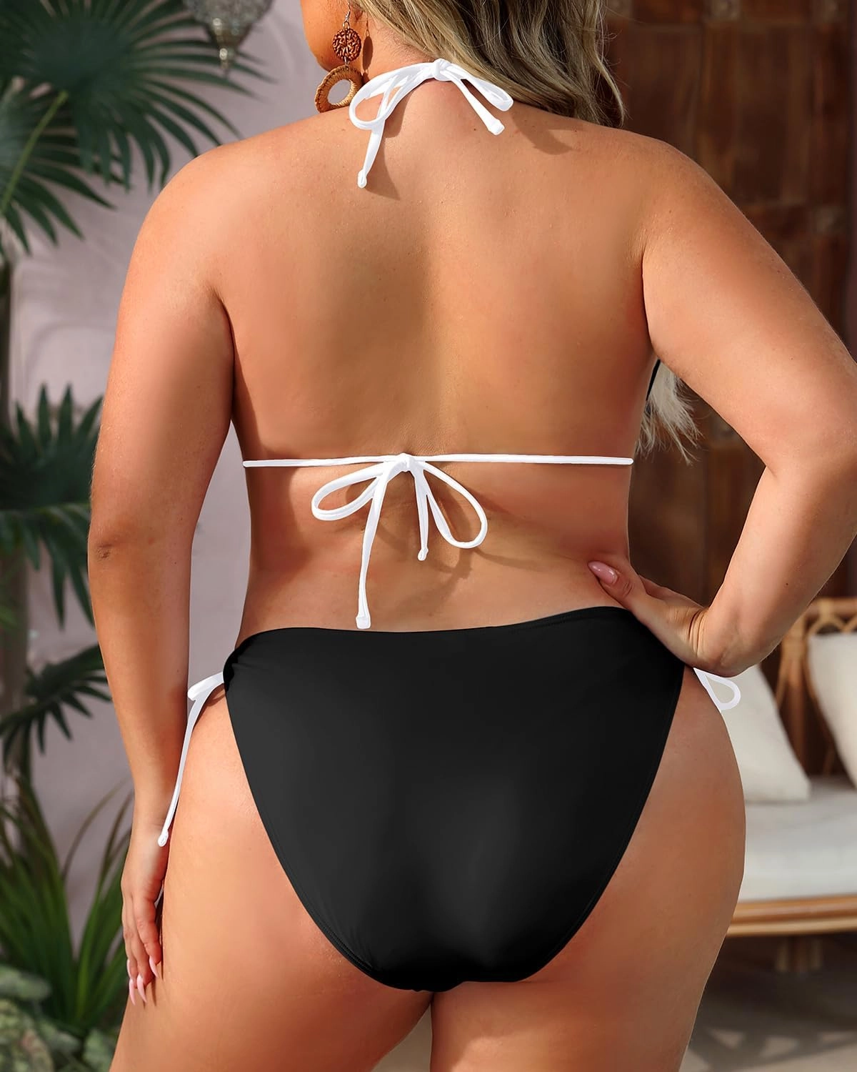 Daci Women Plus Size Triangle Bikini Sets Two Piece Double Straps Halter Swimsuit Side Tie String Sexy Bathing Suits