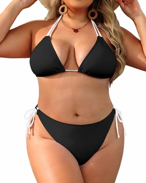 Daci Women Plus Size Triangle Bikini Sets Two Piece Double Straps Halter Swimsuit Side Tie String Sexy Bathing Suits