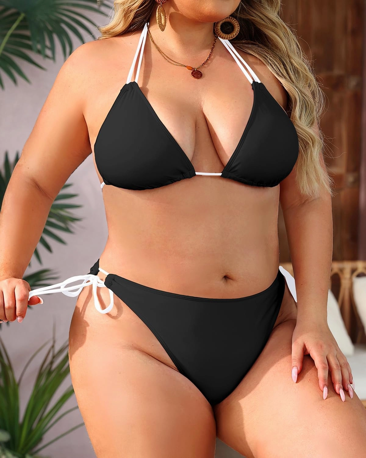 Daci Women Plus Size Triangle Bikini Sets Two Piece Double Straps Halter Swimsuit Side Tie String Sexy Bathing Suits