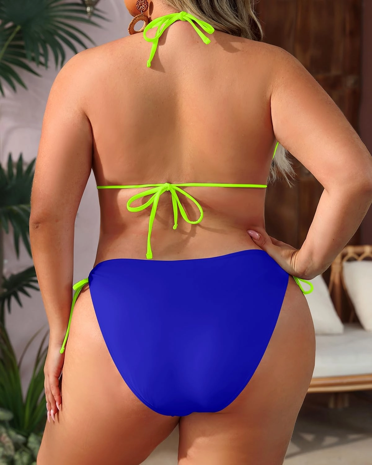 Daci Women Plus Size Triangle Bikini Sets Two Piece Double Straps Halter Swimsuit Side Tie String Sexy Bathing Suits