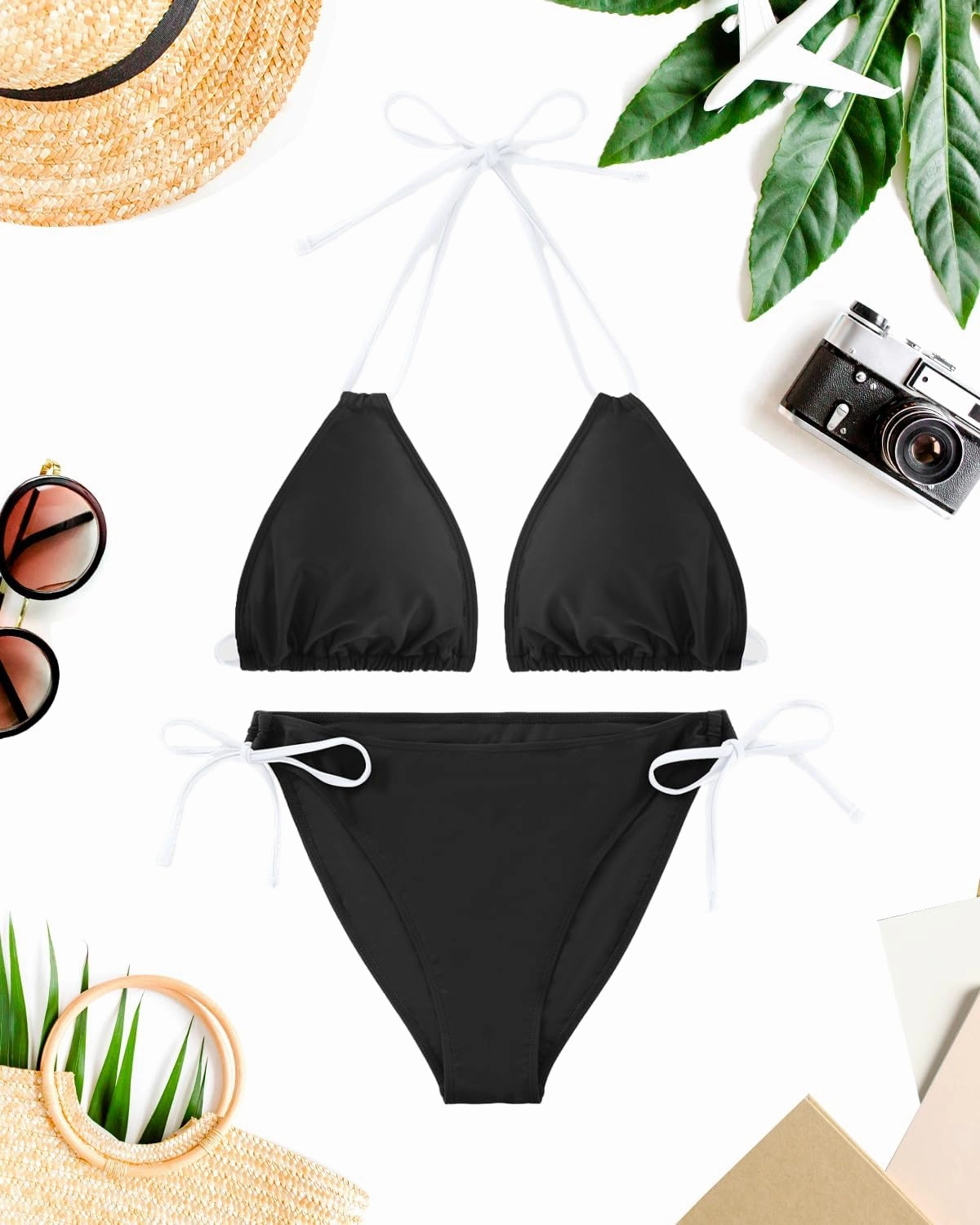 Daci Women Plus Size Triangle Bikini Sets Two Piece Double Straps Halter Swimsuit Side Tie String Sexy Bathing Suits
