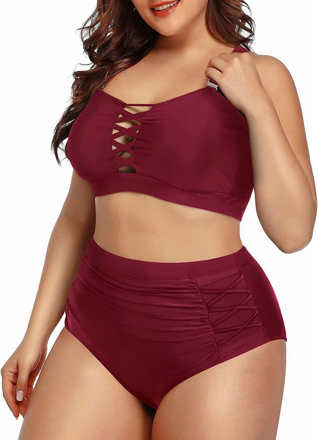 Daci Women Plus Size Two Piece Swimsuit - High Waisted Bikini Tummy Control Bathing Suit Bandeau Swimwear