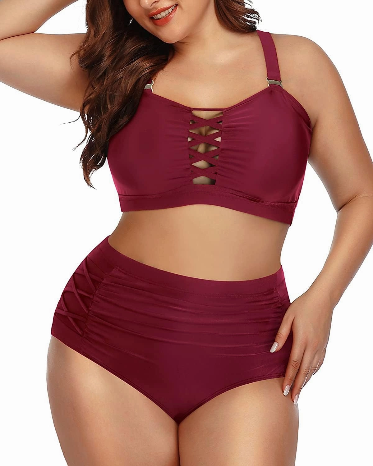 Daci Women Plus Size Two Piece Swimsuit - High Waisted Bikini Tummy Control Bathing Suit Bandeau Swimwear