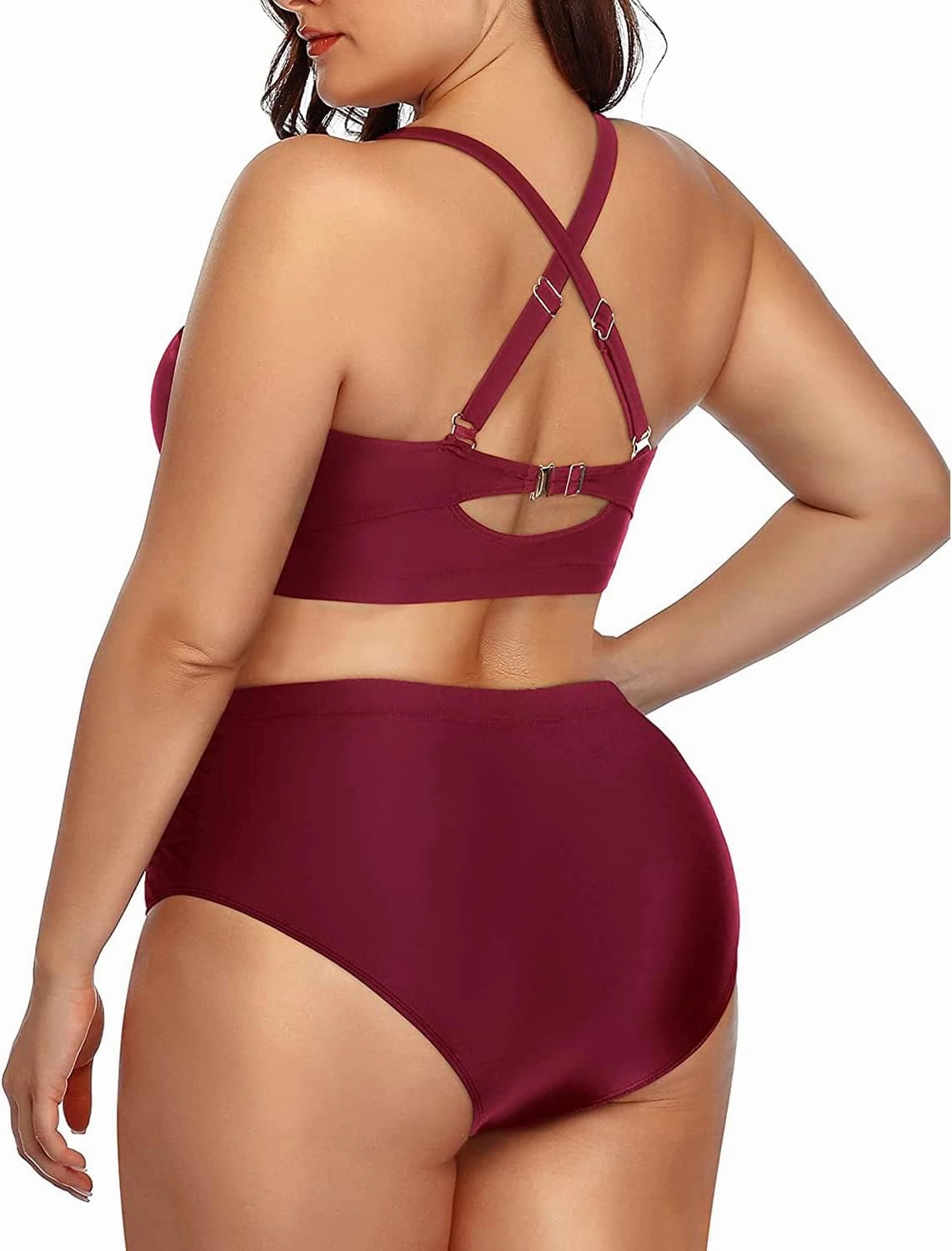 Daci Women Plus Size Two Piece Swimsuit - High Waisted Bikini Tummy Control Bathing Suit Bandeau Swimwear