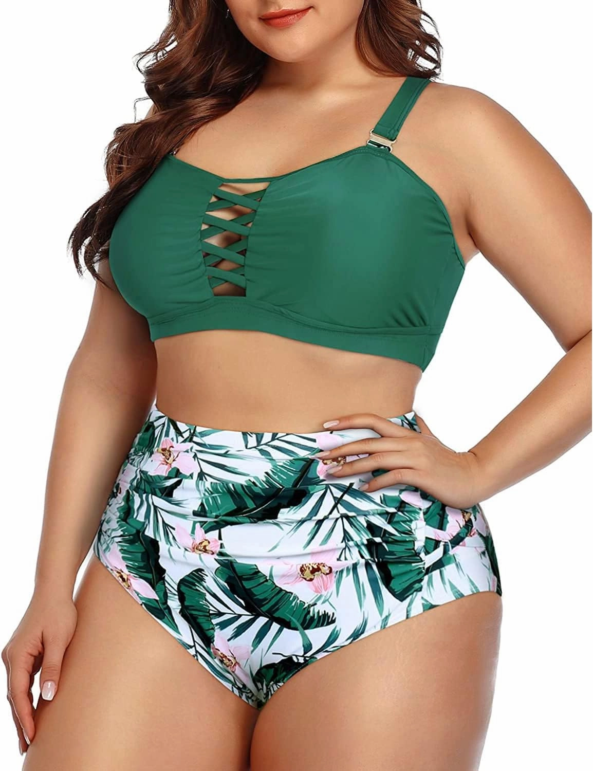 Daci Women Plus Size Two Piece Swimsuit - High Waisted Bikini Tummy Control Bathing Suit Bandeau Swimwear