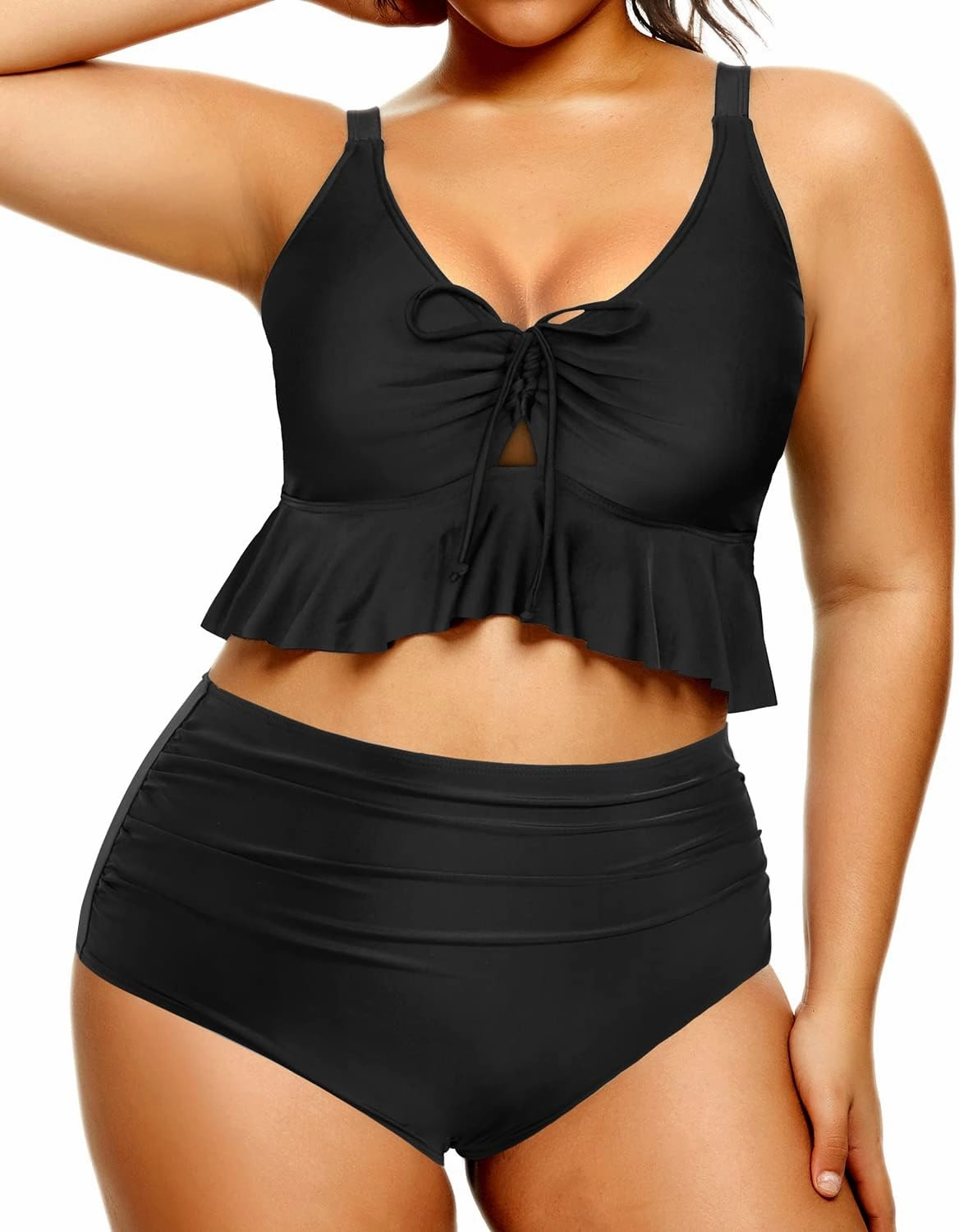 Daci Women Plus Size Two Piece Swimsuits High Waisted Bikini Set Ruffle Flounce Tummy Control Bathing Suits with Bottom