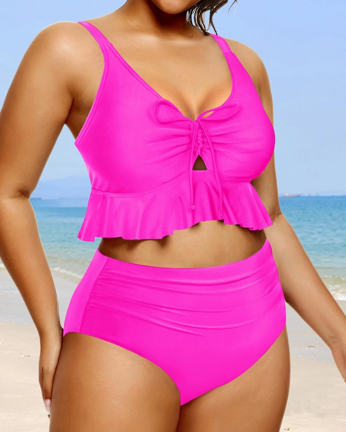 Daci Women Plus Size Two Piece Swimsuits High Waisted Bikini Set Ruffle Flounce Tummy Control Bathing Suits with Bottom