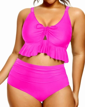 Daci Women Plus Size Two Piece Swimsuits High Waisted Bikini Set Ruffle Flounce Tummy Control Bathing Suits with Bottom