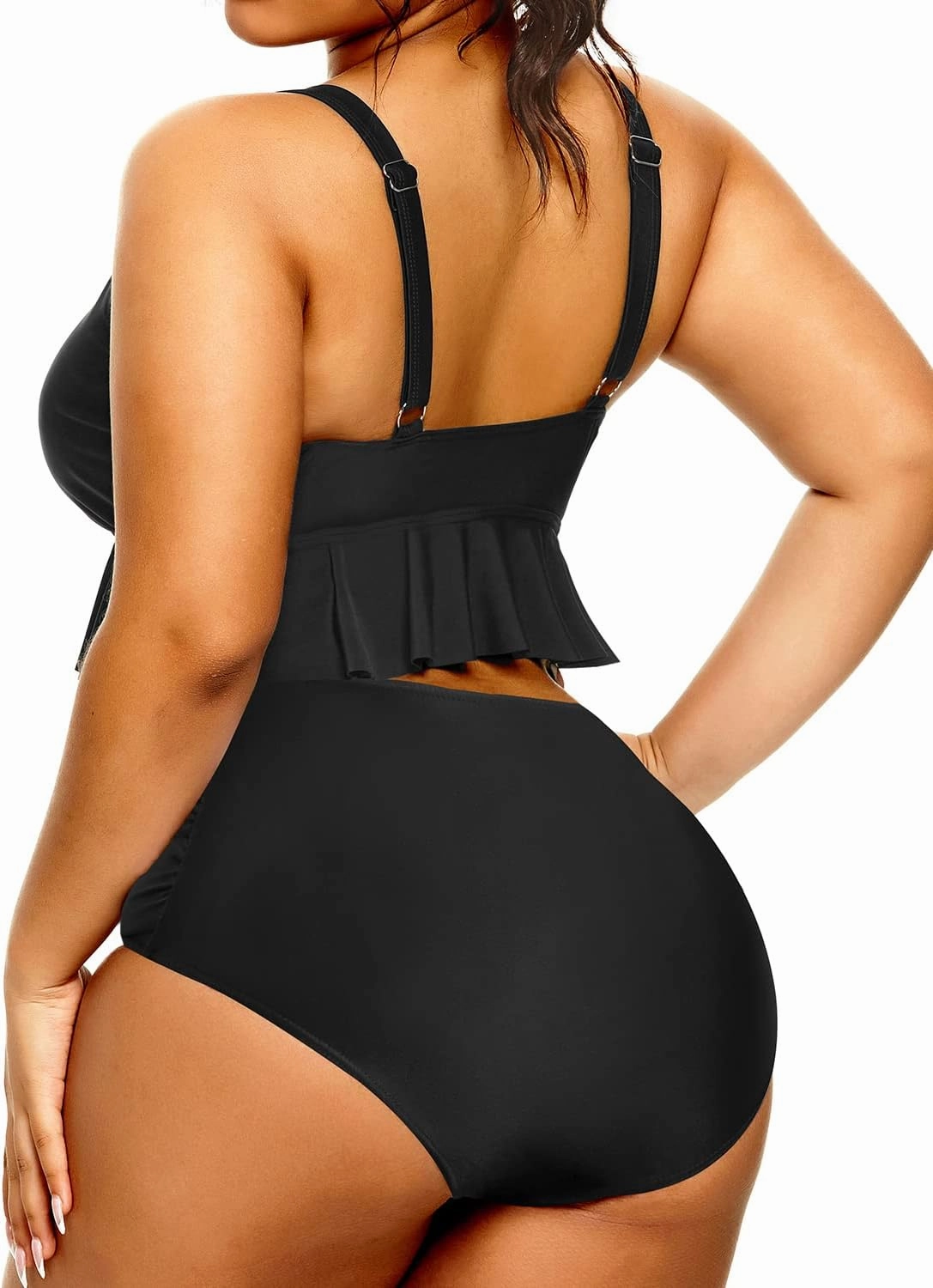 Daci Women Plus Size Two Piece Swimsuits High Waisted Bikini Set Ruffle Flounce Tummy Control Bathing Suits with Bottom