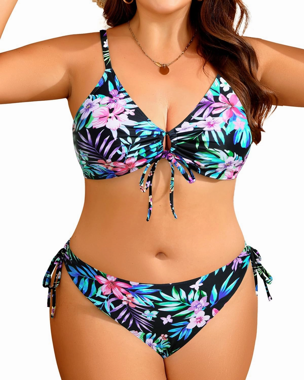 Daci Women's Plus Size Triangle Bikini Set, Sexy Tie Front Two-Piece Swimsuit