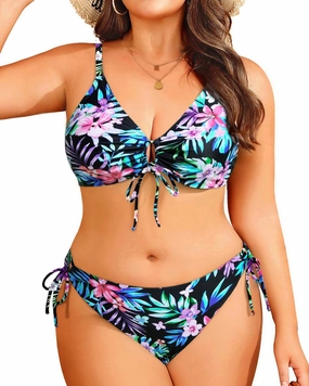 Daci Women's Plus Size Triangle Bikini Set, Sexy Tie Front Two-Piece Swimsuit