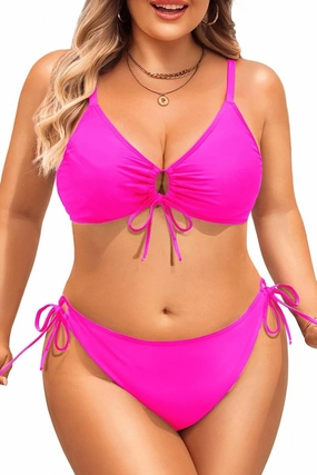 Daci Women's Plus Size Triangle Bikini Set, Sexy Tie Front Two-Piece Swimsuit