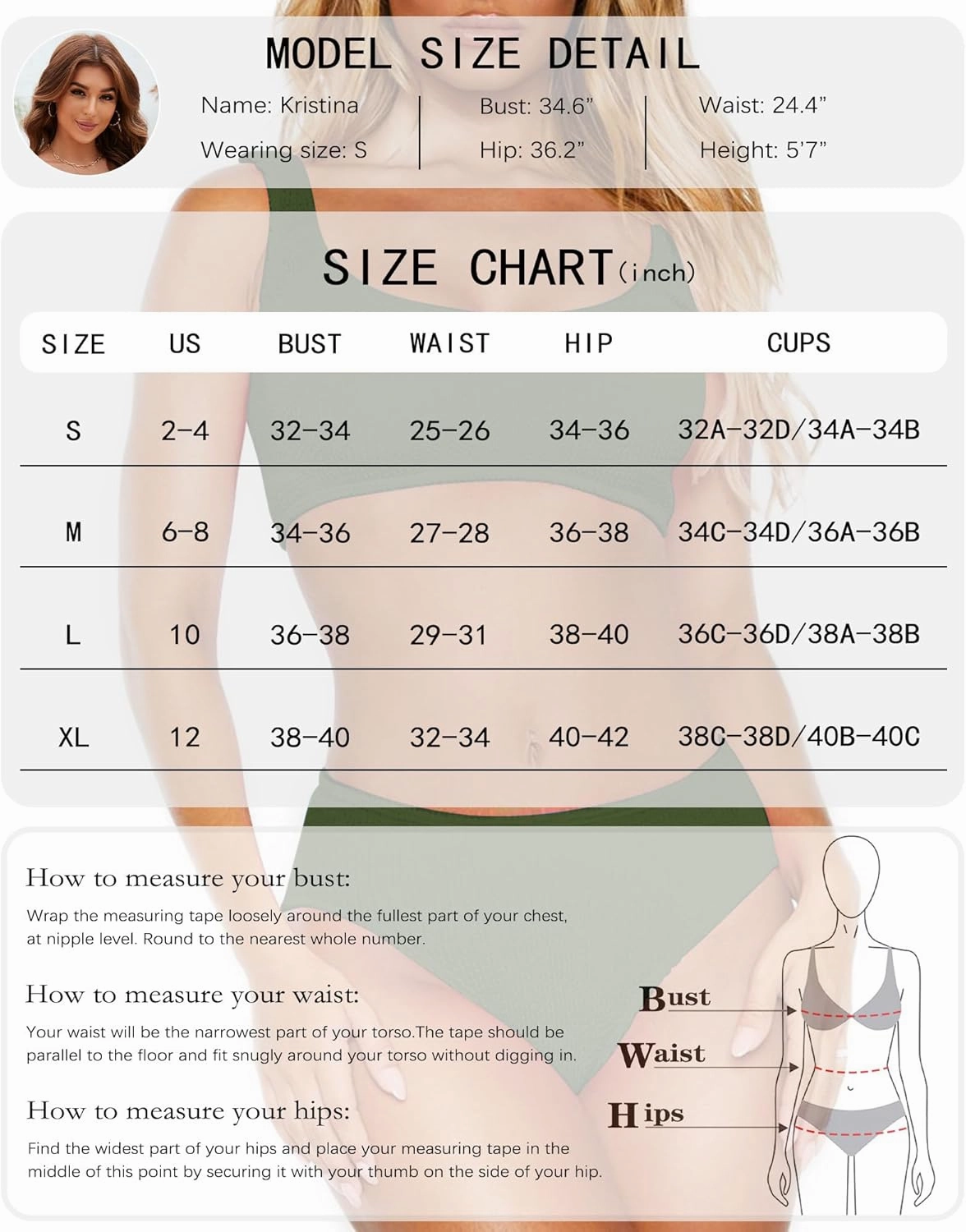 DaiLiWei High Waisted for Women Ribbed 2 Piece Bathing Suit Modest Full Coverage Bikini Sets Sporty Cute Swim Suits for Teens