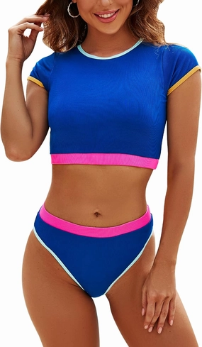DaiLiWei Two Piece Tummy Control Swimsuits for Women Cheeky Bikini Sets Modest Bathing Suit High Neck Swim Suits Teens