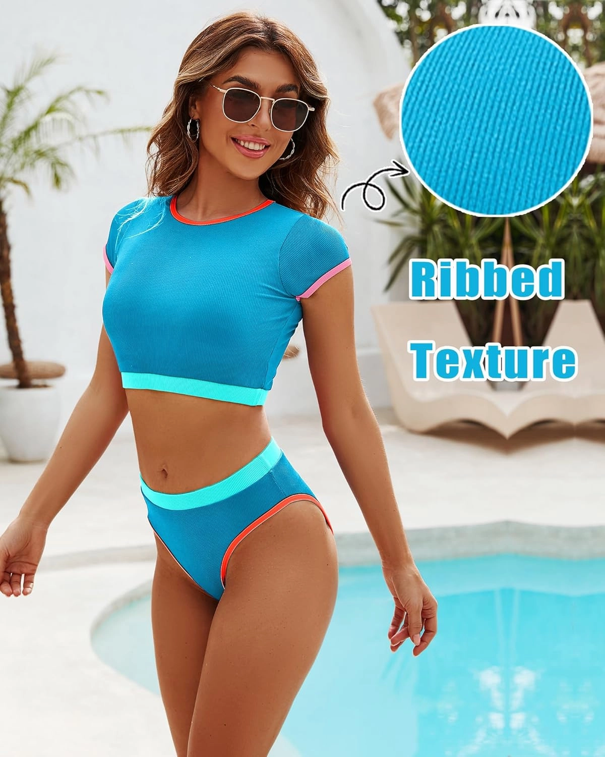 DaiLiWei Two Piece Tummy Control Swimsuits for Women Cheeky Bikini Sets Modest Bathing Suit High Neck Swim Suits Teens