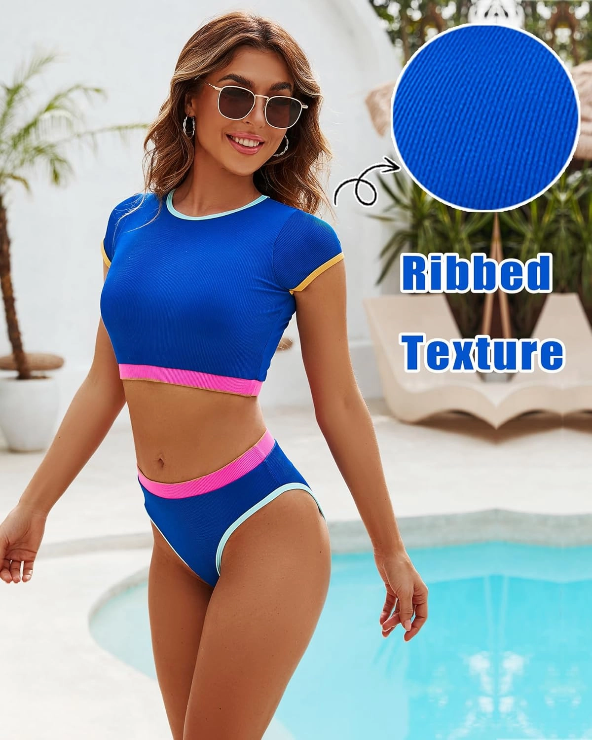 DaiLiWei Two Piece Tummy Control Swimsuits for Women Cheeky Bikini Sets Modest Bathing Suit High Neck Swim Suits Teens