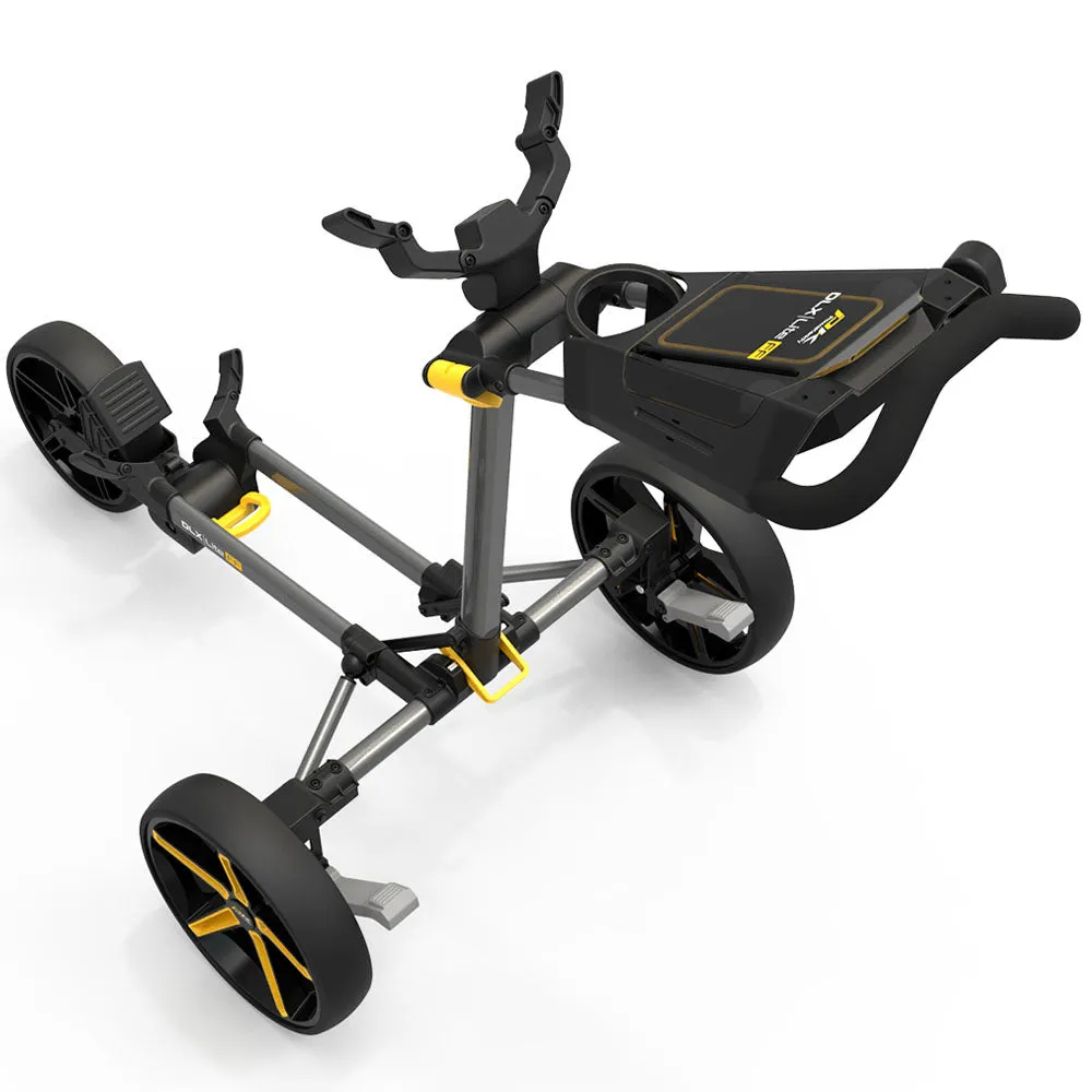 PowaKaddy DLX-Lite FF 3-Wheel Push Trolley - Gunmetal/Yellow Trim, Golf accessories for beginners