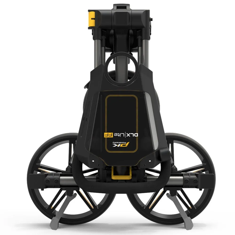 PowaKaddy DLX-Lite FF 3-Wheel Push Trolley - Gunmetal/Yellow Trim, Golf club travel bag hard case