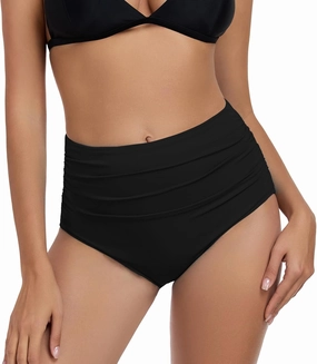 DAYOUNG Women High Waisted Bikini Bottoms Tummy Control Full Coverage Ruched Bathing Swimsuit Bottom