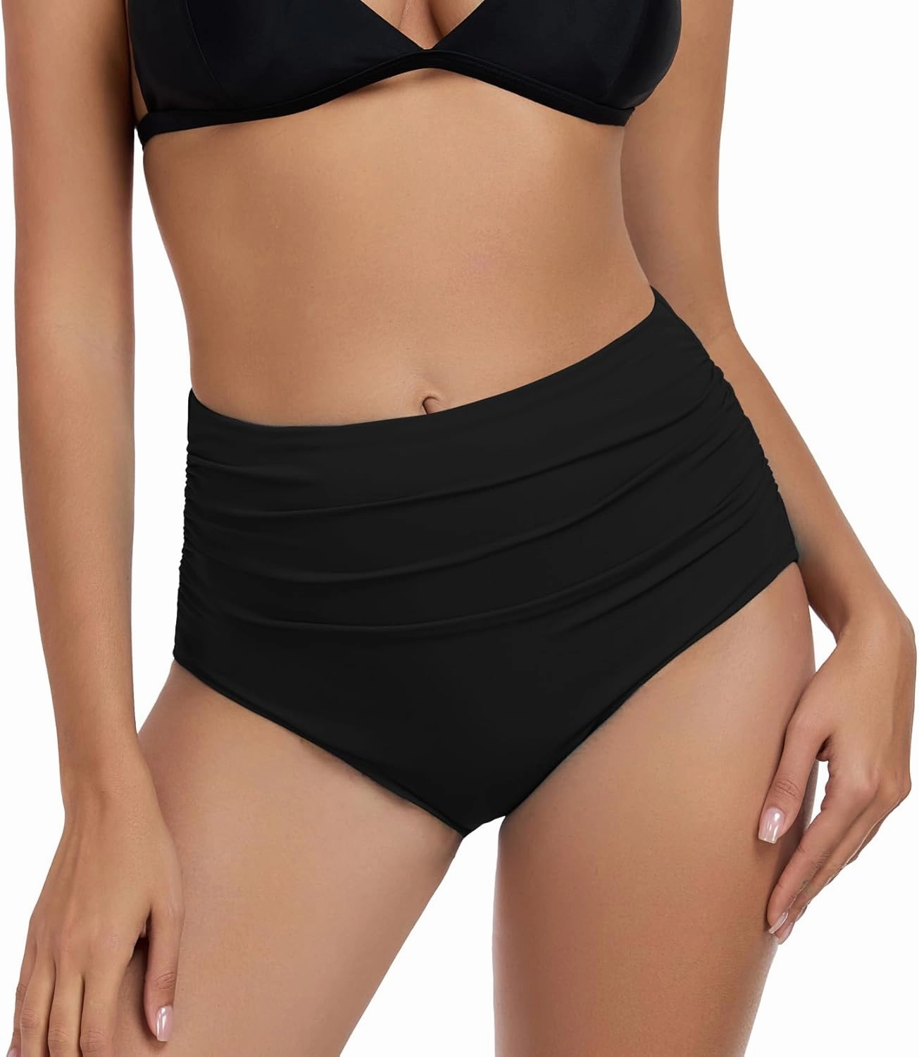 DAYOUNG Women High Waisted Bikini Bottoms Tummy Control Full Coverage Ruched Bathing Swimsuit Bottom