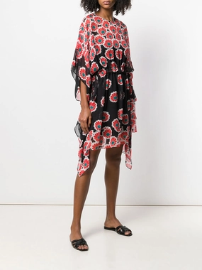 Diane Von Furstenberg DVF Beach Banded Kimono Blossom Red & Black Silk Dress