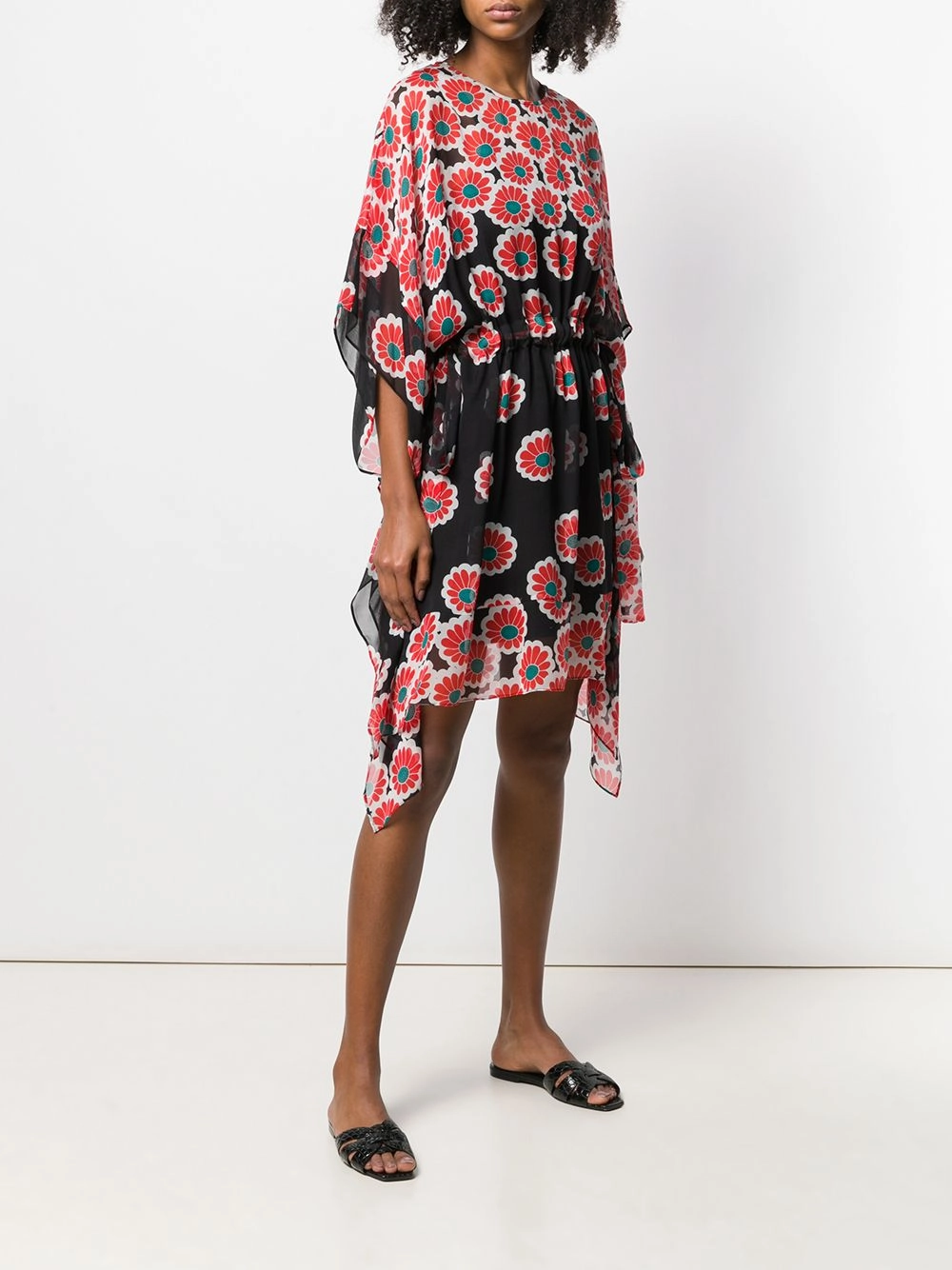 Diane Von Furstenberg DVF Beach Banded Kimono Blossom Red & Black Silk Dress