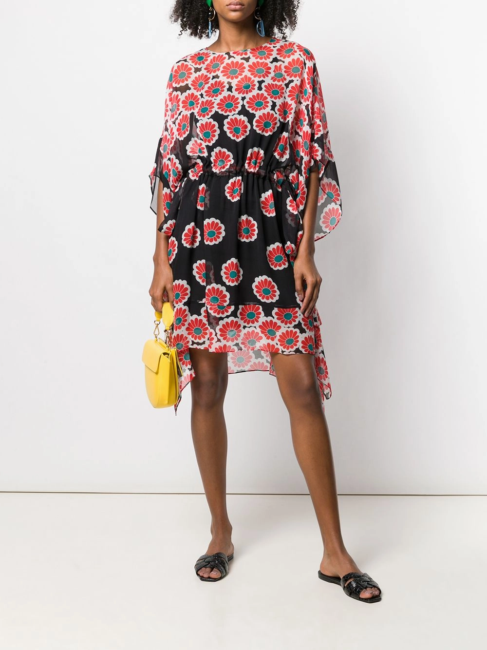 Diane Von Furstenberg DVF Beach Banded Kimono Blossom Red & Black Silk Dress