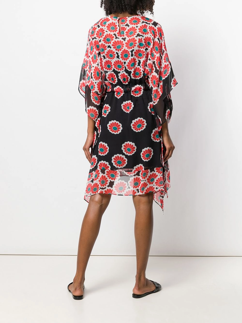 Diane Von Furstenberg DVF Beach Banded Kimono Blossom Red & Black Silk Dress