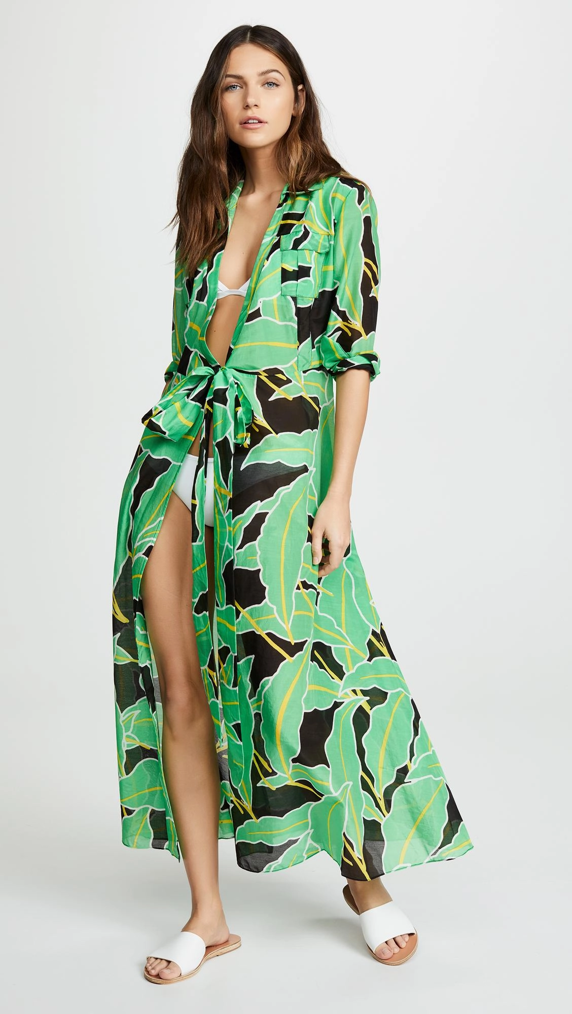 Diane Von Furstenberg DVF Wrap Dress In Windsor Floral Palm Green Print