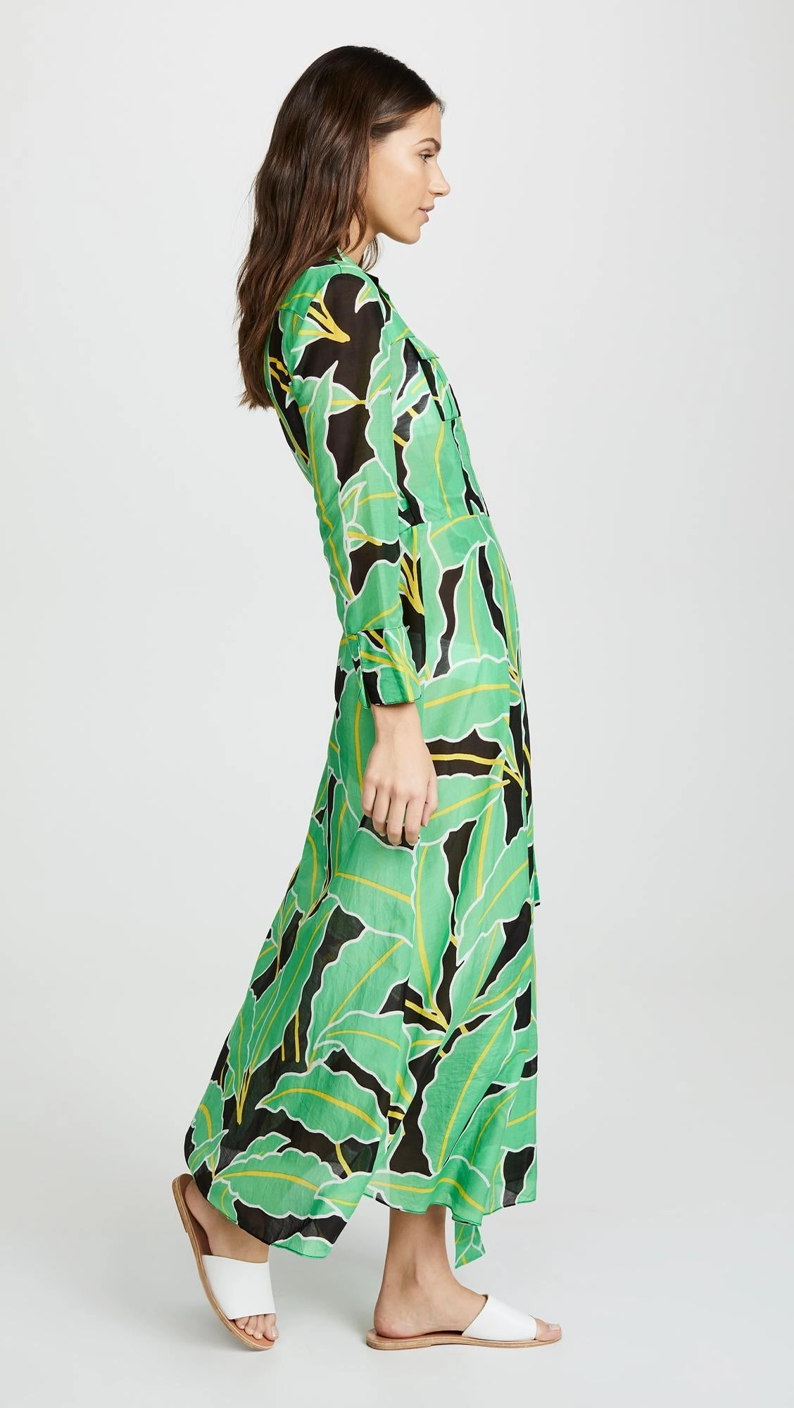 Diane Von Furstenberg DVF Wrap Dress In Windsor Floral Palm Green Print