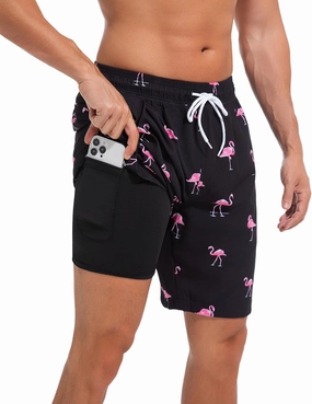 difficort Mens Swim Trunks Quick Dry Bathing Suit 9 inch Inseam Board Shorts with Compression Liner and Zipper Pocket