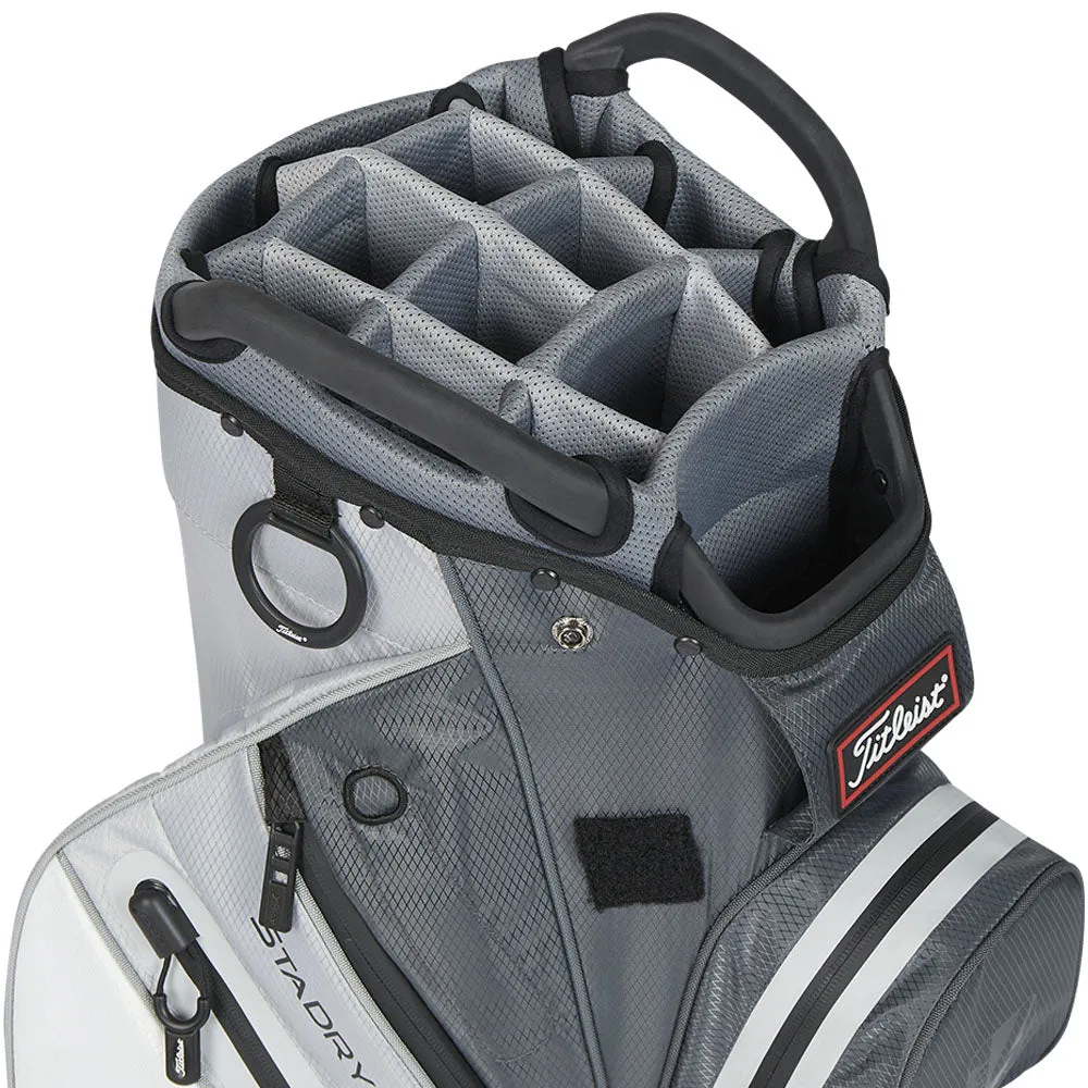 Titleist Cart 14 StaDry Waterproof Cart Bag - Charcoal/Grey/White, Titleist Pro V1 golf balls, Golf ball stamp kit, Ladies golf clubs