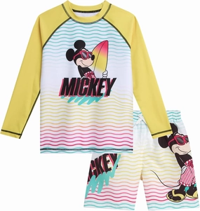 Disney Boys Rash Guard Set - 2 Piece Mickey Mouse, Cars Lighting McQueen, and Buzz Lightyear UP50  Swim Set for Boys (2T-7)