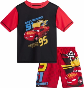 Disney Boys Rash Guard Set - 2 Piece Mickey Mouse, Cars Lighting McQueen, and Buzz Lightyear UP50  Swim Set for Boys (2T-7)