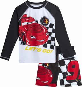 Disney Boys Rash Guard Set - 2 Piece Mickey Mouse, Cars Lighting McQueen, and Buzz Lightyear UP50  Swim Set for Boys (2T-7)