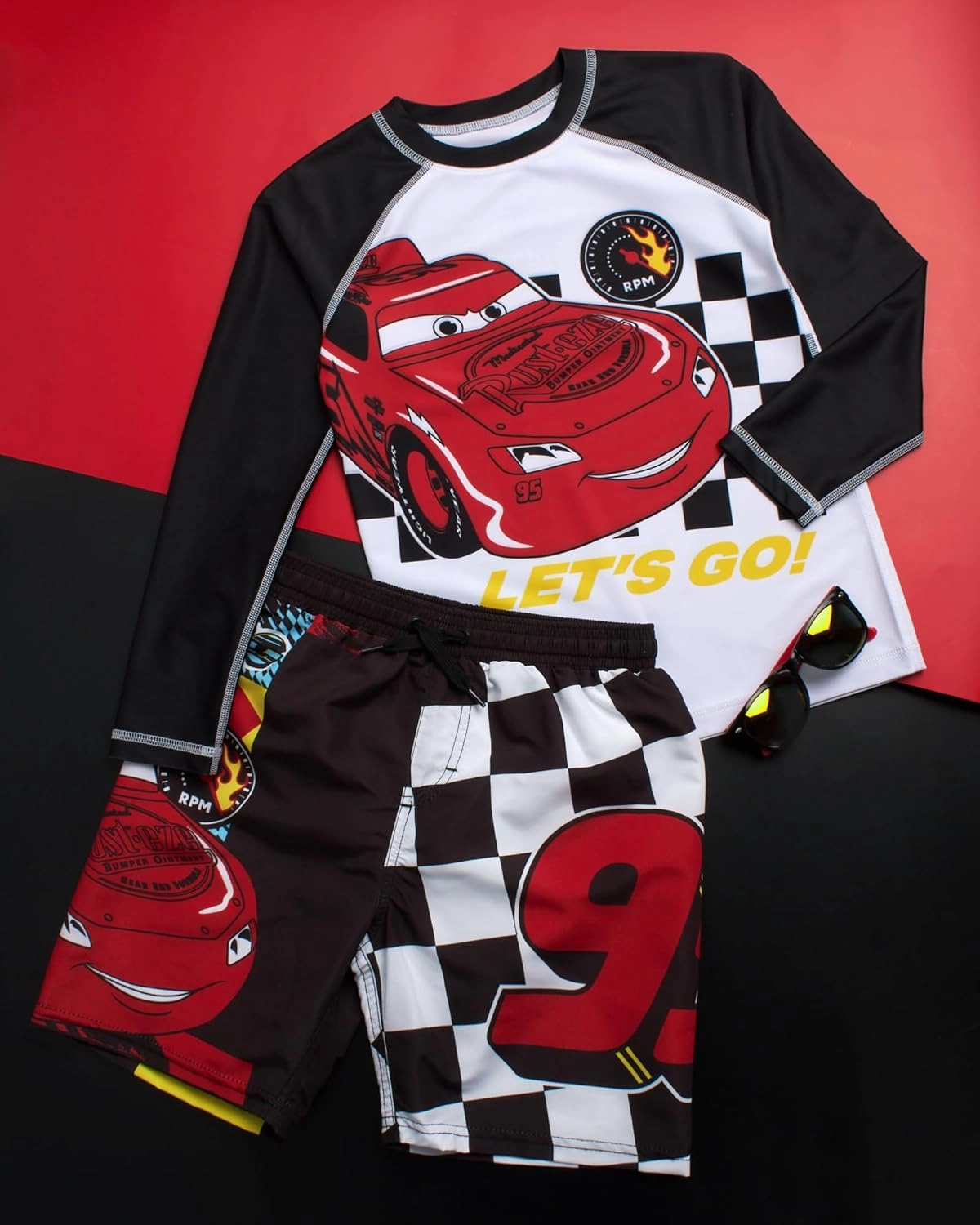 Disney Boys Rash Guard Set - 2 Piece Mickey Mouse, Cars Lighting McQueen, and Buzz Lightyear UP50  Swim Set for Boys (2T-7)