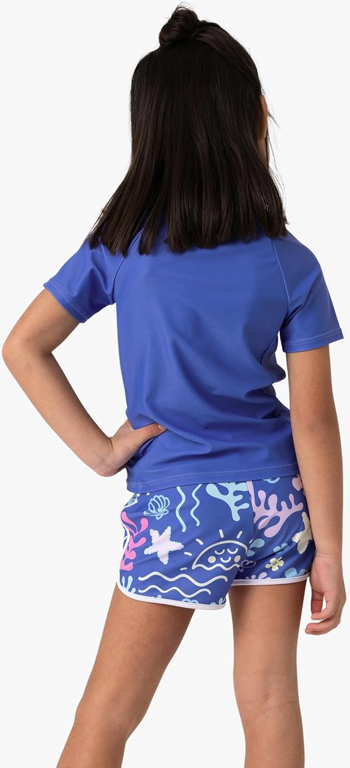 Disney Frozen Elsa Princess Girls Two Piece UPF 50  Protection Quick-Dry Short Sleeve Swim Sets Rashguard Bathing Suit