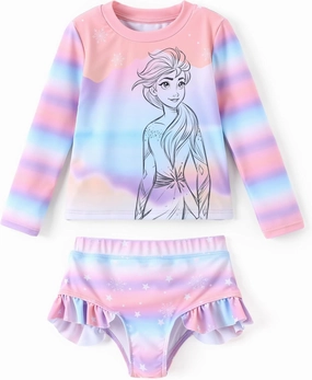 Disney Mickey and Friends Girl Two Piece Long Sleeve Swimsuit Rashguard Bathing Suit