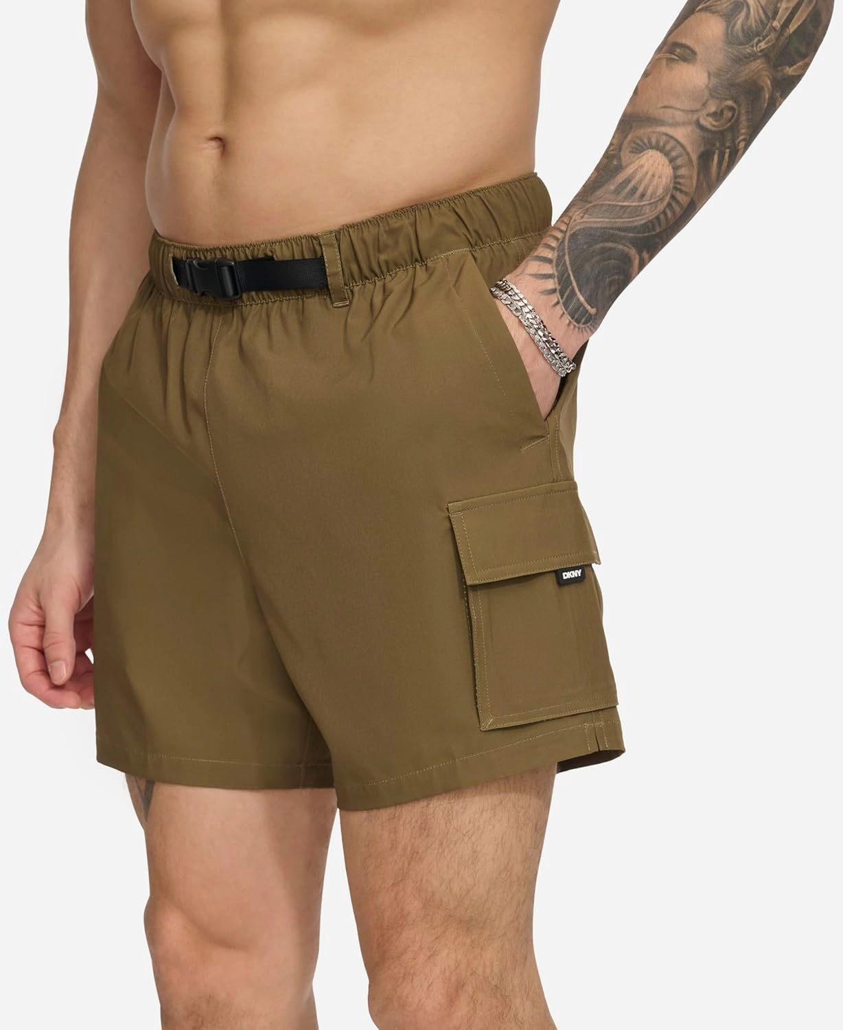 DKNY Men's Stretch Quick Dry Volley UPF 40  Protection Swim Trunk