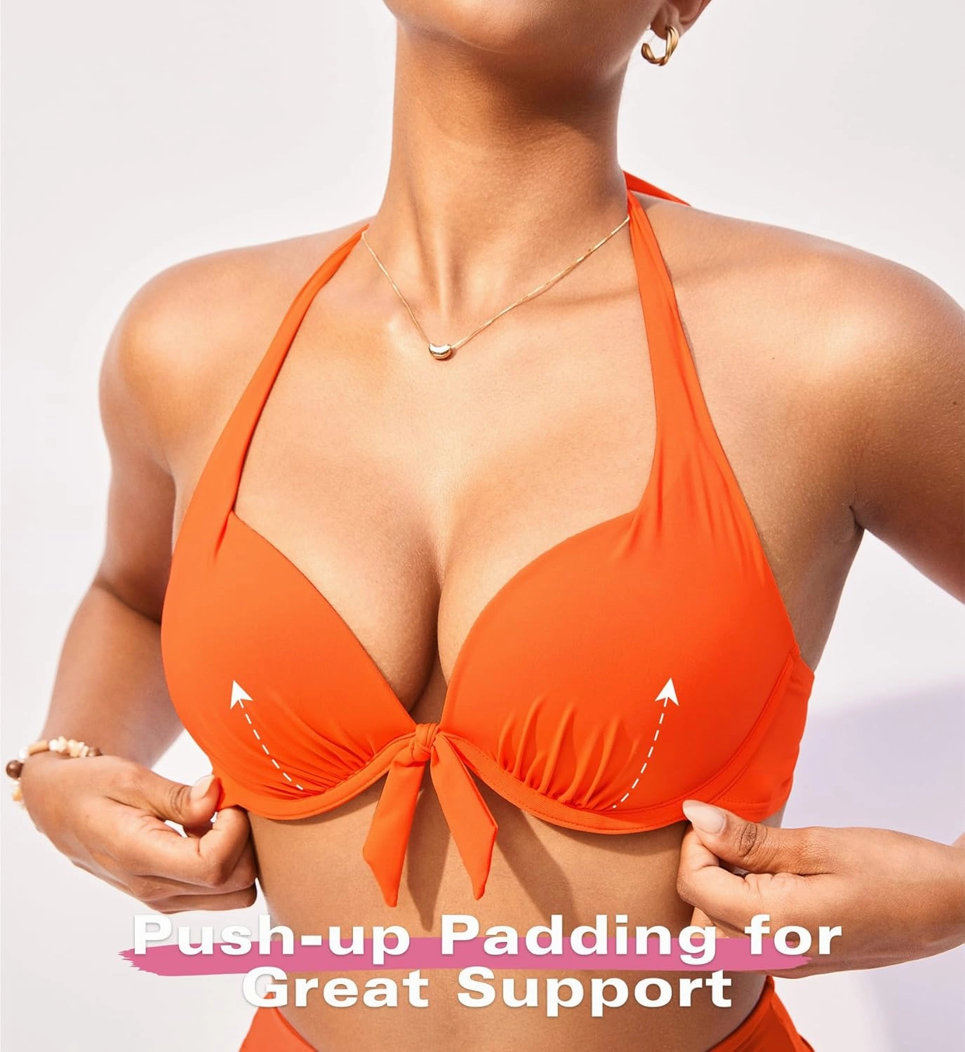 DOBREVA Women's Underwire Push Up Bikini Top Halter Bathing Suit Tops Sexy Supportive Swimsuits - Bra Sizes