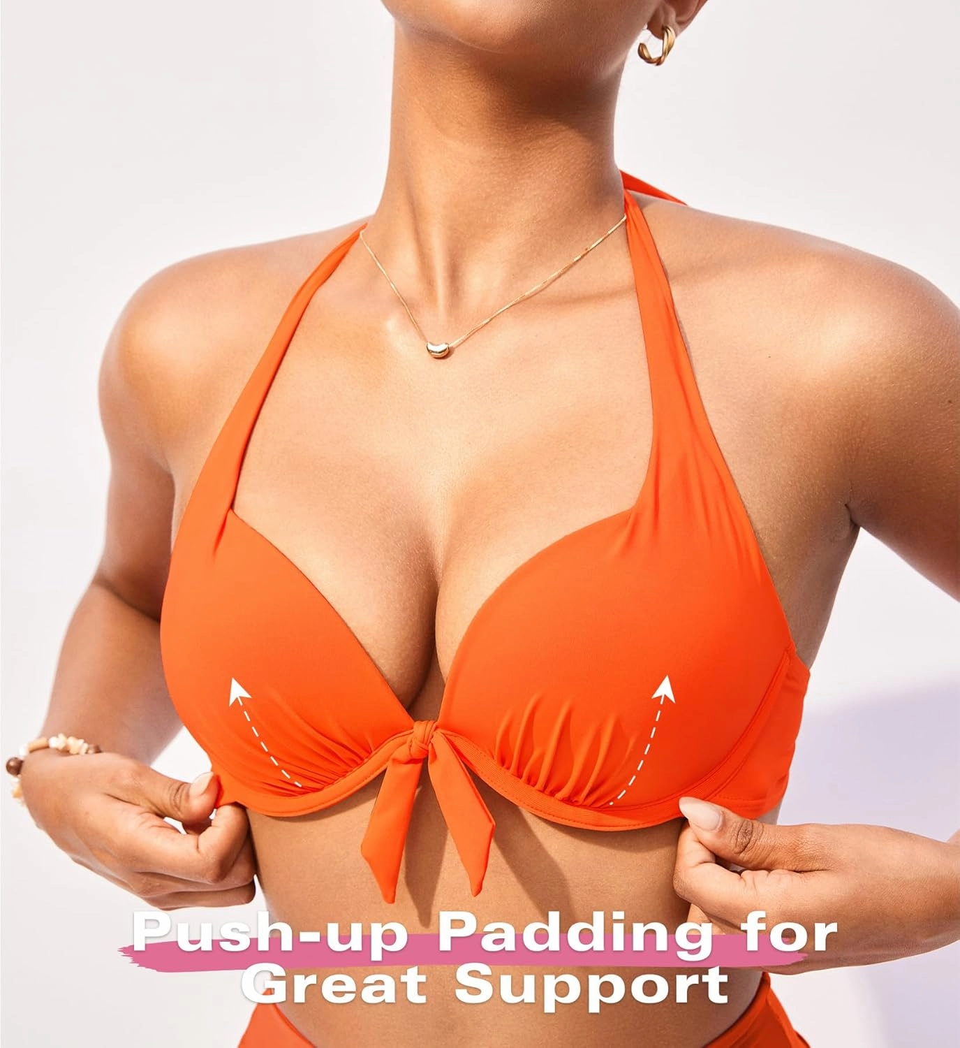 DOBREVA Women's Underwire Push Up Bikini Top Halter Bathing Suit Tops Sexy Supportive Swimsuits - Bra Sizes