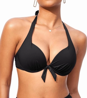 DOBREVA Women's Underwire Push Up Bikini Top Halter Bathing Suit Tops Sexy Supportive Swimsuits - Bra Sizes